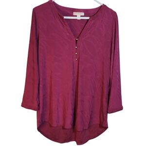 Dana Buchman Women's Purple Long Sleeve Button Down Tunic Top Casual Office‎